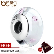 BAMOER จัดส่งฟรี DIY Charm 925เงินสเตอร์ลิงลูกปัดแก้วยุโรปสีขาว Murano Charms พอดีกับสร้อยข้อมือ BME
