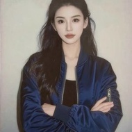 藏藍色棒球外套女裝 秋季新款拉鏈夾克 修身短款上衣- 藍色外套 S