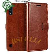 Samsung A01  LEATHER CASE SARUNG HP DOMPET KULIT FLIP COVER H24 STORE