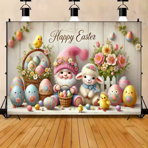 2D flat banner， 1 Easter gnome background, multi-purpose banner, suitable for weddings, birthdays, a