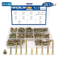 Cross Flat Head Wood Screws Assortment Kit M3.5 M4 Zinc Plated Phillips Self Tapping Screws Set for 