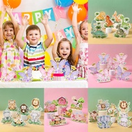 6pcs Jungle Animal Table Ornaments Paper Stand Funny Toys Kids Favor Jungle Safari Party Decorations