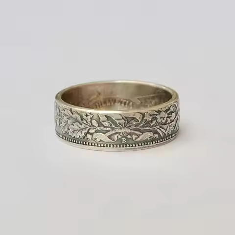Swiss 2 Franc Tael Silver Coin Ring Edelweiss Star Pattern Coin Ring Vintage Handmade Finger Ring fo
