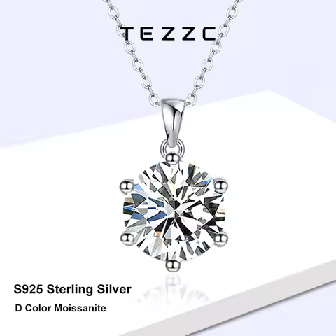 Tezzc 2ct 3ct 5ct Diamond Moissanite Necklace for Women Wedding Jewely S925 Sterling Sliver with18k 
