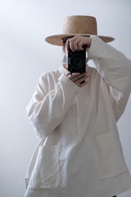 皺皺的寬版開襟上衣/燕麥米白