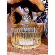 Japan DAISO Exclusive Elegant Candy Cookie Jar Vanity Trinket Jewelry Versatile Glass Amber Tint NEW