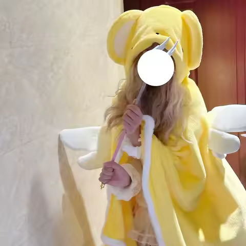 Anime Cardcaptor Sakura Kero 2-in-1 Nap Blanket Pillow Cartoon Kawaii Style Cloak Hooded Cape Throw 