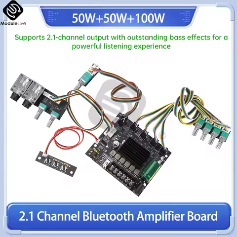 ZK-MT21S 2.1 Channel Bluetooth Amplifier Board 50W+50W+100W TPA3116D2 With Dual Mic Echo/Subwoofer O
