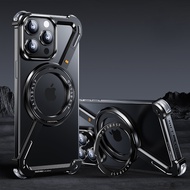 อะลูมินัมอัลลอยเคสโทรศัพท์สำหรับ iPhone 16 Pro Max/ 16PRO เคสเคสกันกระแทกมือถือไร้กรอบโลหะแม่เหล็กขา