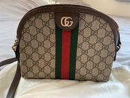 GUCCI 經典款 Monogram 啡色斜孭貝殼包