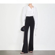 Black Flared Pants Women Slimmer Look Pants Flared Suit Pants Commuter Drape Boutique Roman Fabric F