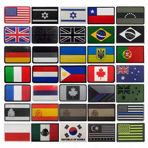PVC Flag Patches UK Czech Spain France Germany Italy US Russia Army Military Tactical Hook Badge Rub