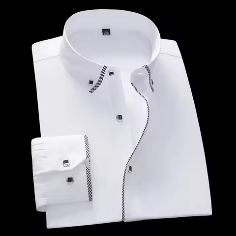 White Shirt for Men Long Sleeves Office Business Button-down Dress Shirts Casual Male Korean Fashion