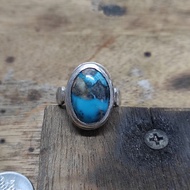 Firus Iran Batu Asli Cincin Perak Natural Turquoise Stone Silver Ring