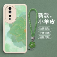 meks | Leather Texture Female Gold Rose Magnolia Retro Case with Tether for Honor 80Pro 90 100