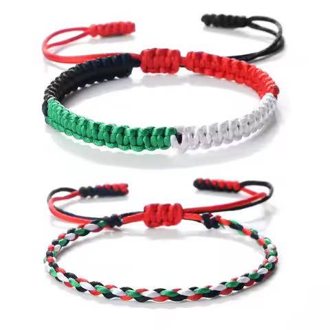 Palestine Red Black Green White National Flag Woven Thread Bracelet Natural Stone Beads Fashion Brac