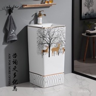 W-S&Nordic Standing Basin with Gold Rim, Floor-Standing Wash Basin, Ceramic Wash Basin, Integrated B
