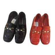 Kasut Lofer TumitTebal Corak Buaya Berkilat Buckle Kuda