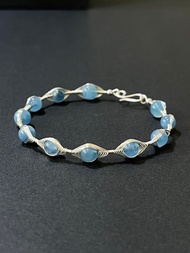 客製 手工金屬繞線 天然石 海藍寶 手鐲 手串 手鏈