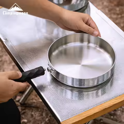 CC-19 Camping Three-Layer Steel Frying Pan with Portable, Detachable Handle and Deep Flat Bottom - S