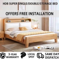 【Free Installation】HDB Storage Solid Wooden Bed Frame Storage Bed Single/Super Single/Queen/Full/Queen/3 Styles and 4 Colours