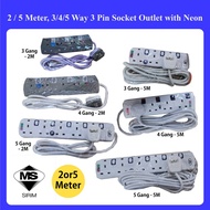 2m/5m Extension Trailing Socket Plug Adapter Extension Cord Socket Plug Plug Soket Peyambung Panjang