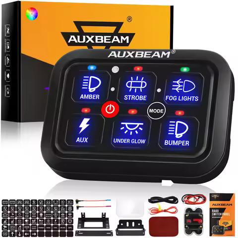 AUXBEAM RA60 6 gangs Switch Panel RGB Light DIY On-Off Control 720W-1400W Universal Electronic Power