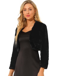 Women's Christmas Cropped Jacket Evening Open Front Bolero Faux Fur Shrug