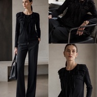 Pre-owned AKRIS Black Silk Ruffle Zip Cardigan Size 38 UAXLC970