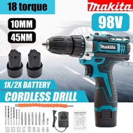 （Adaa metals） Makita Cordless Electric Drill 98V Lithium Battery Electric Hand Drill Two-speed Drill Bit Tool Set