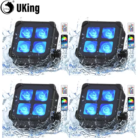 U'King 4Pcs 4X10W Waterproof Par Light RGBWA+UV LED Stage Light Built in6000mAh Battery DMX APP Spot