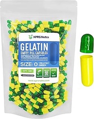 Capsules Express- Size 0 Green and Yellow Empty Gelatin Capsules - Kosher Pure Gelatin Pill Capsule 