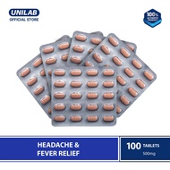 Unilab Biogesic 100 Tablets - 500mg Paracetamol for Quick Relief of Headache and Fever