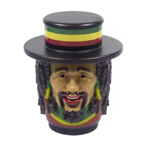 1.5" Tobacco Herb Grinder Spice Herbal 4 PC Smoke Crusher 3D Rasta Man with Hat