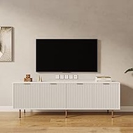 Furnicare Mid Century Modern TV Stand for 80 Inch TV, Entertainment Center Wood TV Stand with 4 Large Drawers, TV Console Table Media Cabinet with Storage for Living Room Bedroom, Warm White