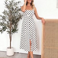 Women's Summer Casual French 1940s Vintage Elegant Polka Dot Print Front Button Sleeveless Midi Dres