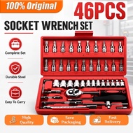【Ready Stock】Chrome 46pcs Vanadium Socket Set Tool Box Set Ratchet Spanner Wrench Set Spanar Skru Dr