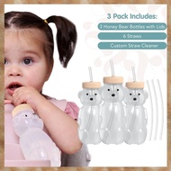 [K U Y G]  Straw Cup for Babies, 8-Oz HoneyBear Cup with Lid, 3-Pack Therapy Learning  Straw, Baby B