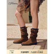 73hours Women's Nomadic Knight Cowboy Boots - Winter 2025 Collection, Pointed Toe, Faux Fur