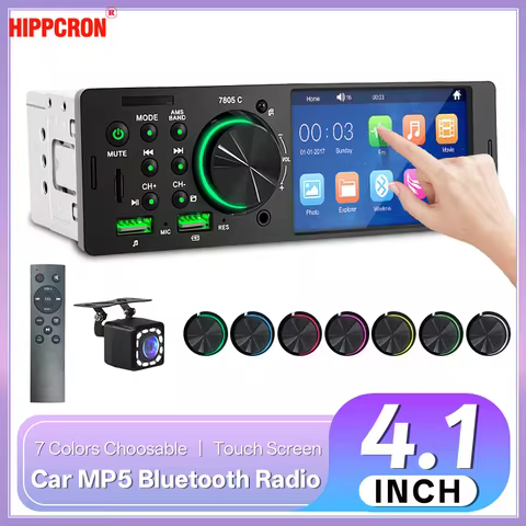 Hippcron 4.1” Car Radio 1 din Multimedia Mp5 Player Touch Screen Bluetooth Stereo Mp3 Player FM Rece