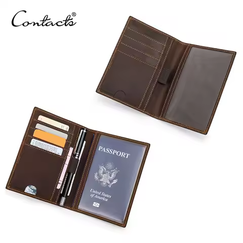 CONTACT'S Passport Holder Men Genuine Leather Mini Wallet Card Holder for Passport Vintage Passport 