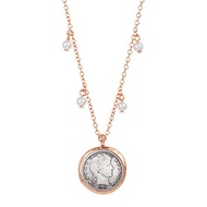 Barber Dime Coin Pendant Necklace | Rosetone Glass Bead Cable Chain | 18 Inch 3 Inch Extender with L