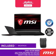 MSI Thin GF63 Gaming Laptop (15.6" FHD/I7-10750H/8GB/512GB SSD/GTX1650TI 4GB/W10) 10SCSR-886BN