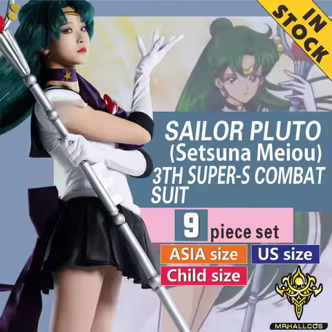 MRHALLCOS Anime Cosplay Sailors Pluto Setsuna Meiou Moon SuperS Crystal Dress Outfit Costume Hallowe