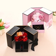 Rose Flower Jewelry Gift Box Valentine's Day Wedding Anniversary Gift Packaging Box Romantic Double-door Cardboard Case
