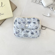 Blue small fish print flip button mini coin purse