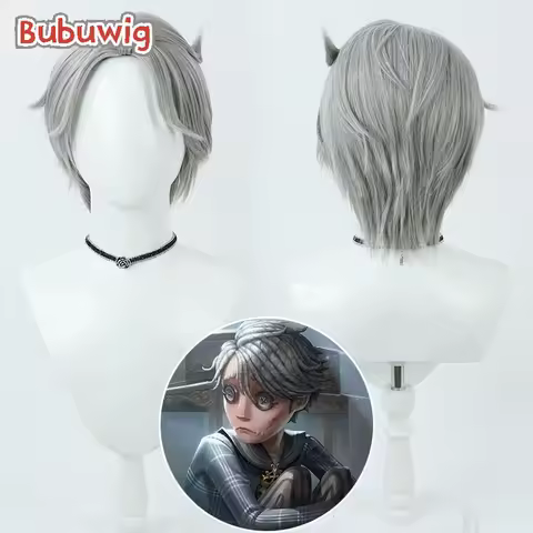 Bubuwig Synthetic Hair Aesop Carl Cosplay Wigs Game Identity V Aesop Carl 30cm Short Straight Gray M