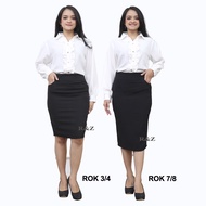 RZ Rok span hitam kerja kantor pendek selutut wanita dewasa polos jumbo model terbaru 2022 kekinian