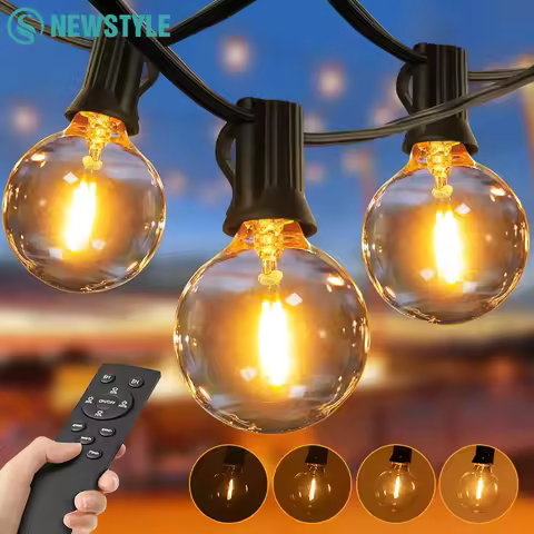 Outdoor String Lights G40 with Remote Dimmable 24V Low-Voltagle Safer Adapter 3 Lighting Modes IP44 