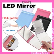 LED Makeup Mirror 8 Light Foldable Travel Student Handbag Make Up Mini Cermin Solek Pocket Camping H
